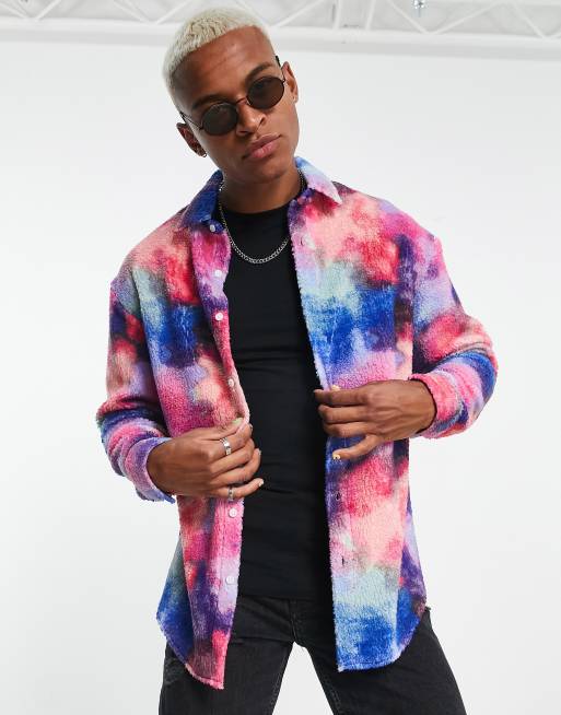 ASOS DESIGN - Camicia oversize anni '90 in pile borg tie-dye vivace