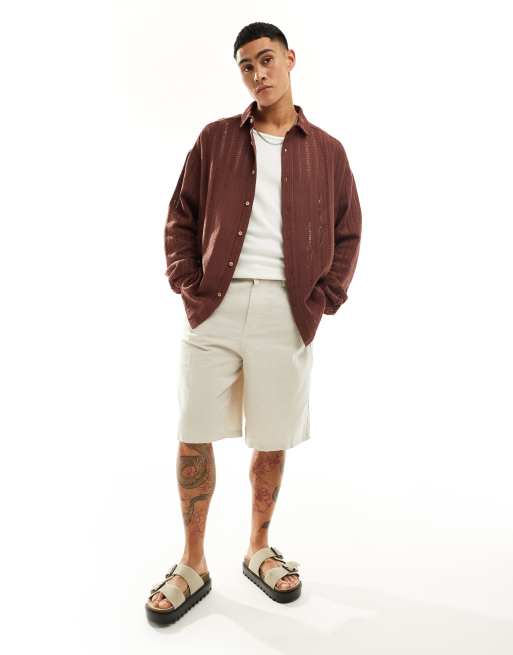 ASOS DESIGN - Camicia oversize anni '90 in pizzo all'uncinetto e colletto a rever marrone