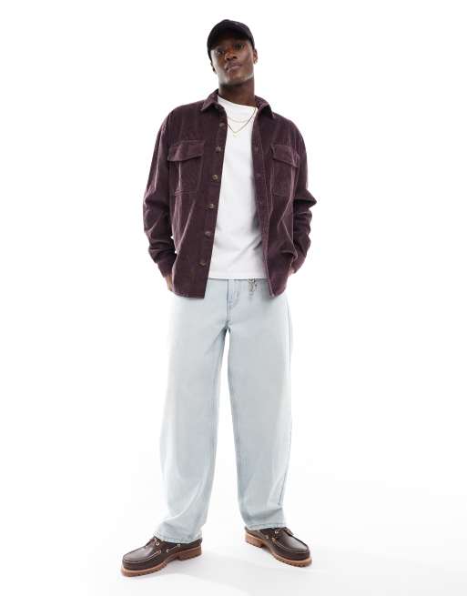 ASOS DESIGN - Camicia oversize anni '90 in velluto a coste color prugna scuro con tasche applicate, 4 di 4