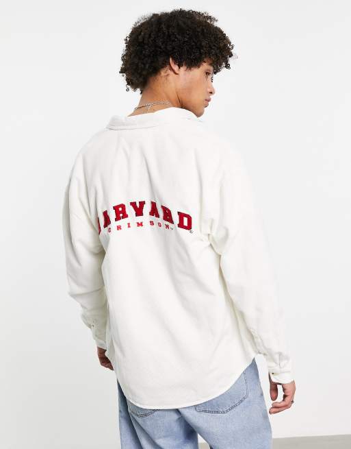 ASOS DESIGN - Camicia oversize anni '90 in velluto a coste stile college con ricamo 