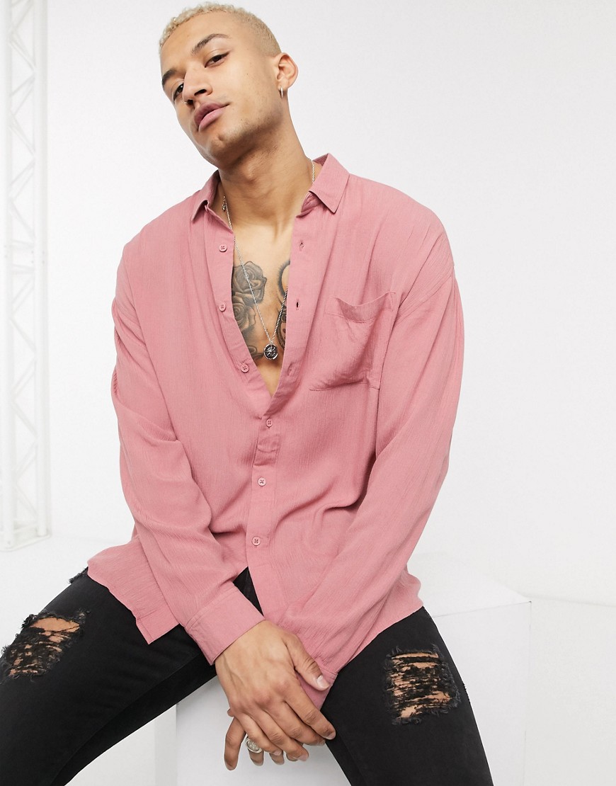 ASOS DESIGN - Camicia oversize anni '90 in viscosa stropicciata rosa