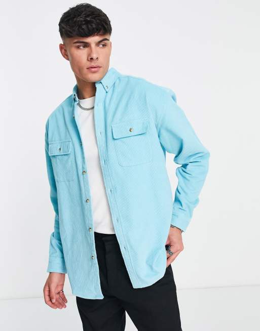 ASOS DESIGN - Camicia oversize anni '90 verde acqua a coste con doppia tasca
