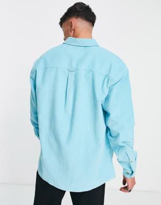 Camicia oversize anni'90 verde acqua a coste con doppia tasca-Blu - ASOS DESIGN Camicia donna  - immagine1