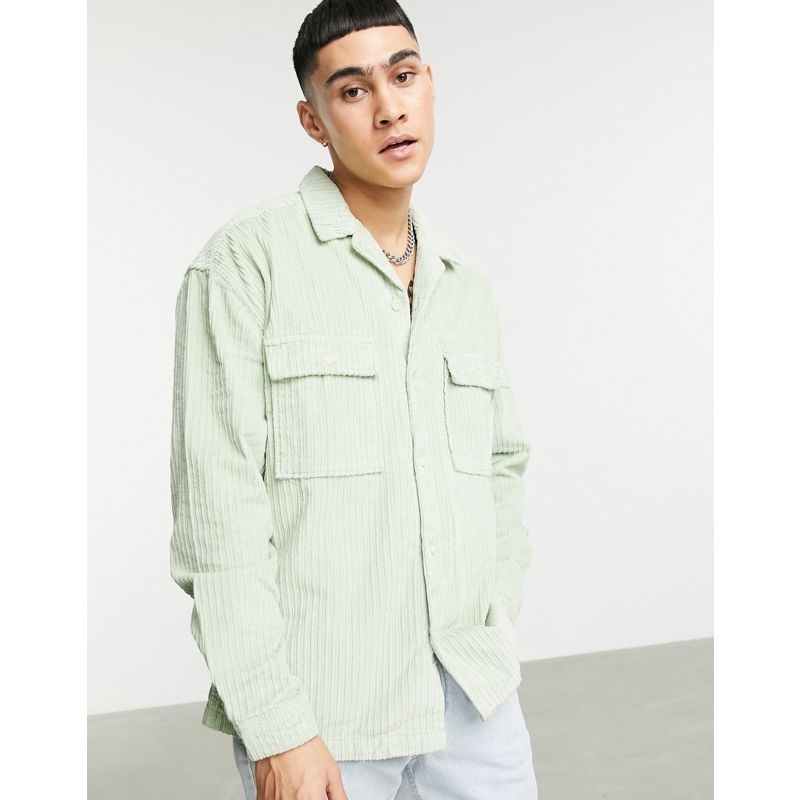 PqtoD Camicie DESIGN - Camicia oversize anni '90 verde pastello a coste grosse irregolari