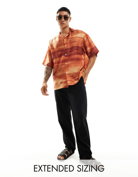 ASOS DESIGN - Camicia oversize arancione con stampa sfumata e colletto a rever - view 1