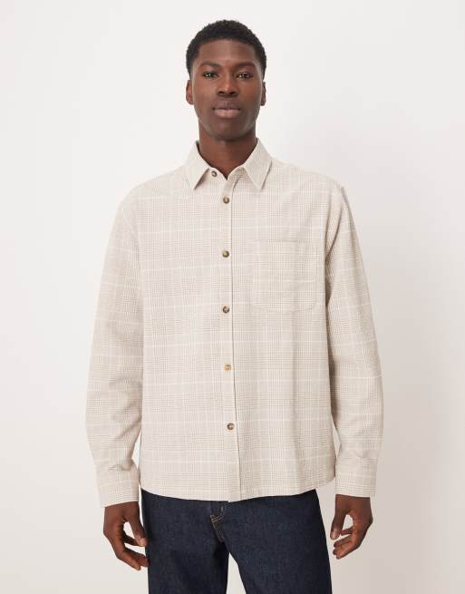 ASOS DESIGN - Camicia oversize beige a quadri con mezze maniche