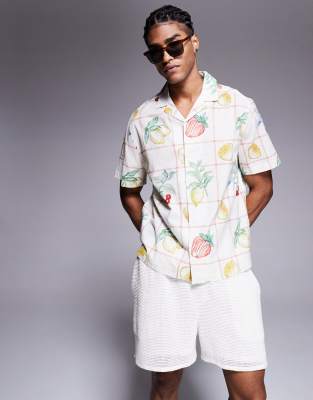ASOS DESIGN - Camicia oversize beige con rever e stampa a di frutta - view 1