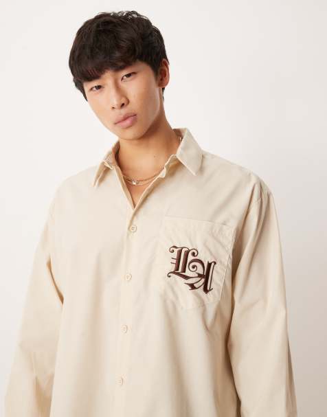 ASOS DESIGN - Camicia oversize beige con ricamo sul petto - view 1