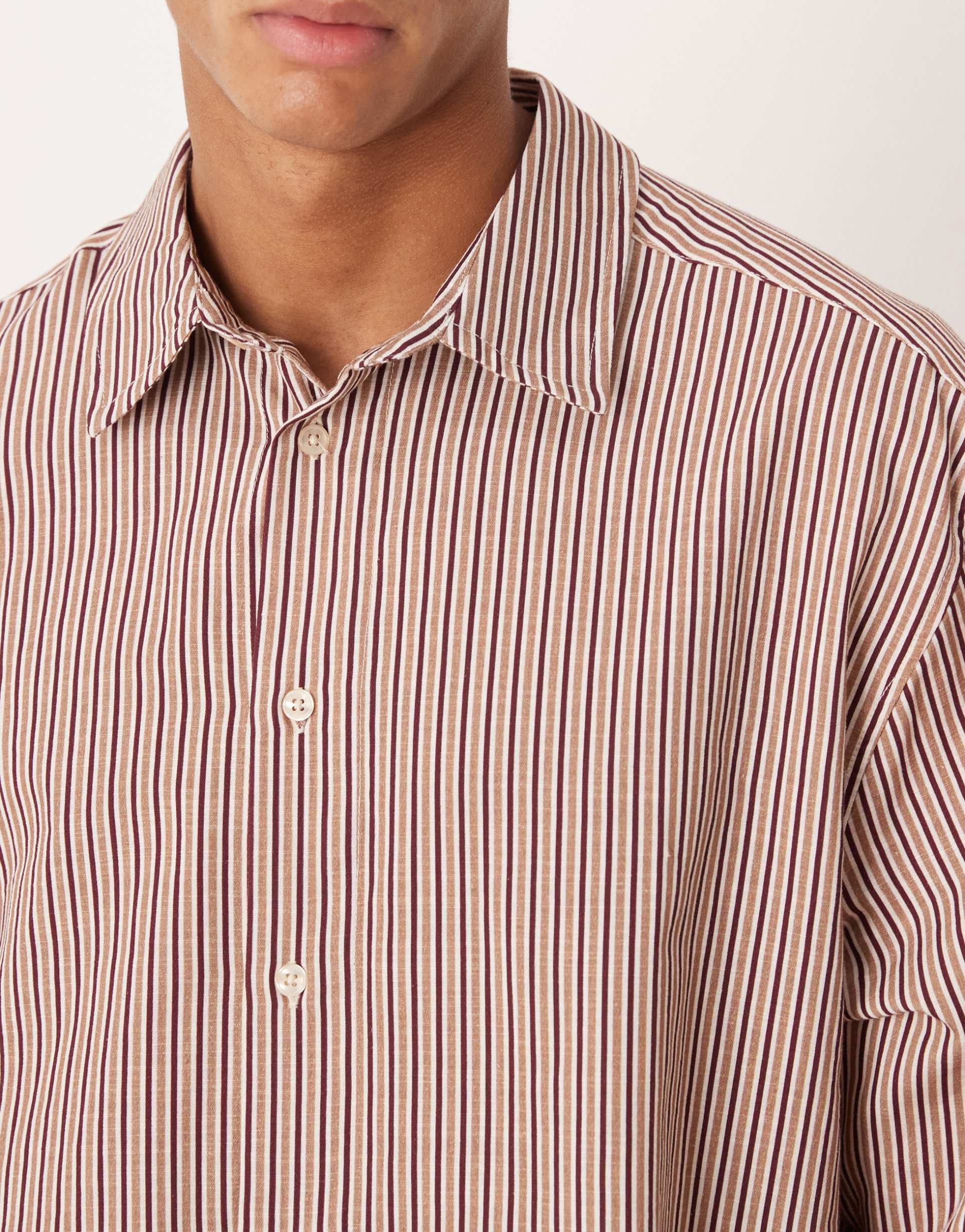 ASOS DESIGN - Camicia oversize beige e marrone a righe