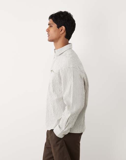 ASOS DESIGN - Camicia oversize bianca a quadri con ricamo sul petto, 4 di 5