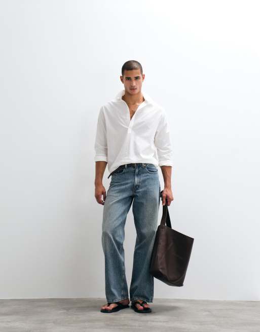ASOS DESIGN - Camicia oversize bianca a righe trasparenti, 4 di 5