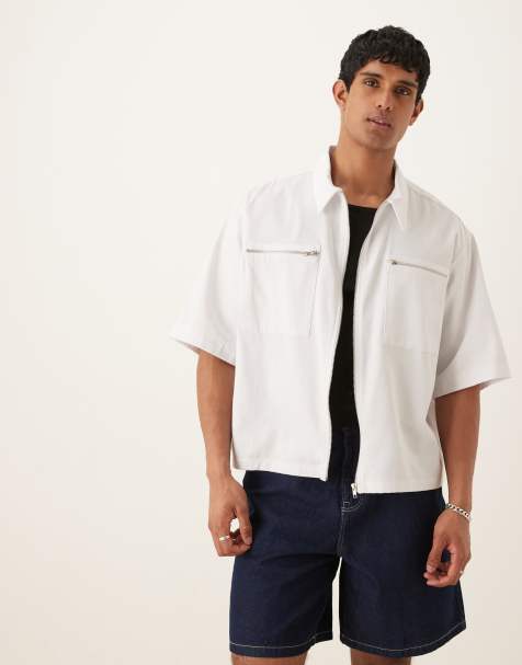 ASOS DESIGN - Camicia oversize bianca con tasche con zip e mezze maniche - view 1