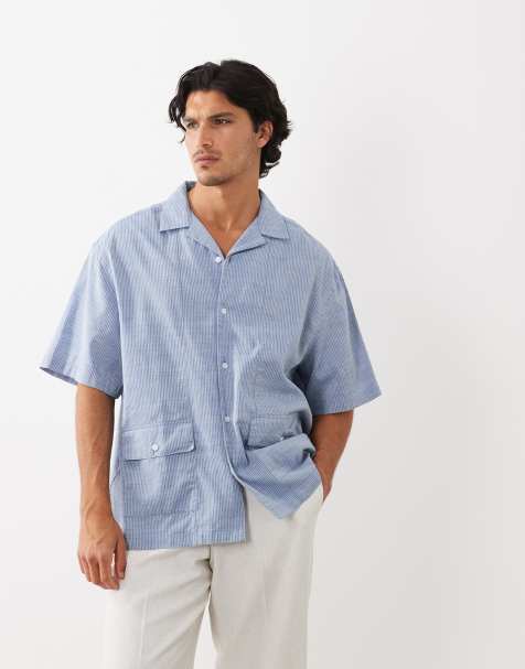 ASOS DESIGN - Camicia oversize blu a righe con rever - view 1