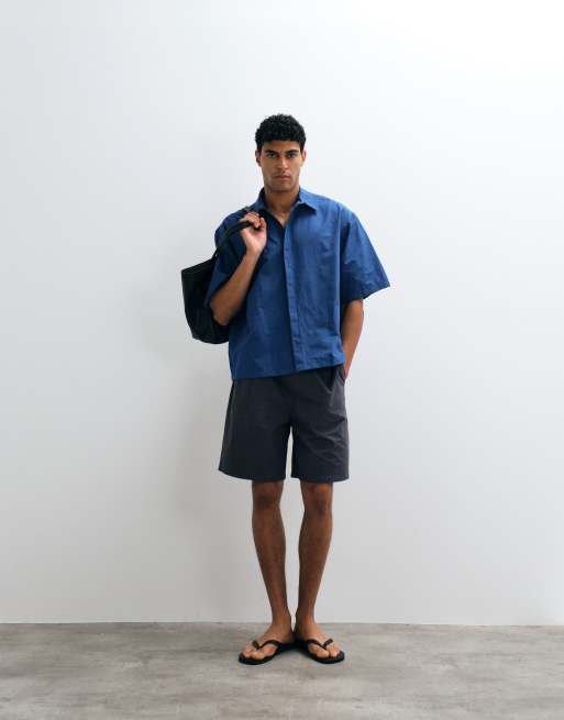 ASOS DESIGN - Camicia oversize blu con dettaglio cannoncino