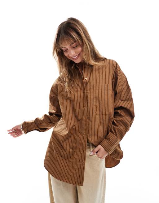 ASOS DESIGN - Camicia oversize cammello e nera a righe