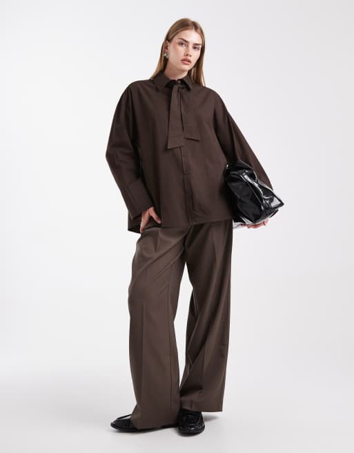 ASOS DESIGN - Camicia oversize color cioccolato con cravatta, 2 di 4