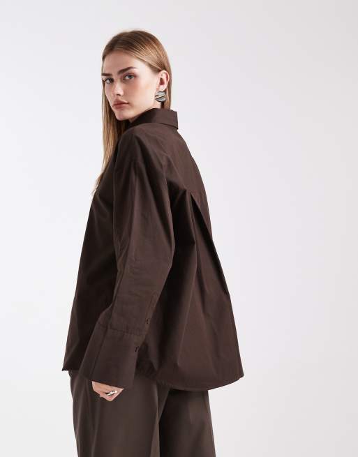ASOS DESIGN - Camicia oversize color cioccolato con cravatta, 4 di 4