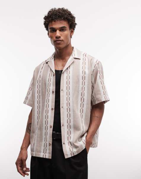 ASOS DESIGN - Camicia oversize color crema con rever e stampa - view 1