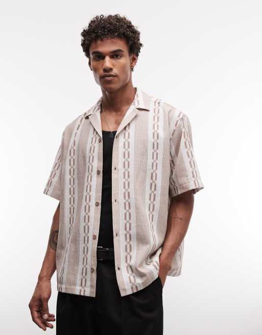 ASOS DESIGN - Camicia oversize color crema con rever e stampa