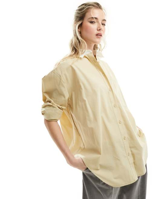 ASOS DESIGN - Camicia oversize color pietra con colletto a contrasto