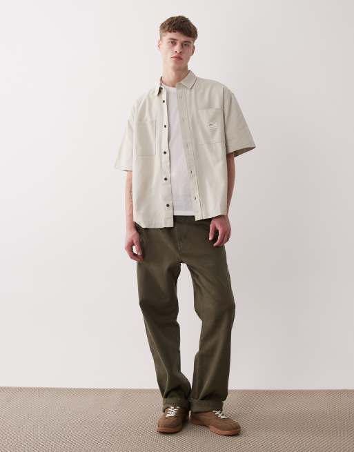 ASOS DESIGN - Camicia oversize color pietra con etichetta