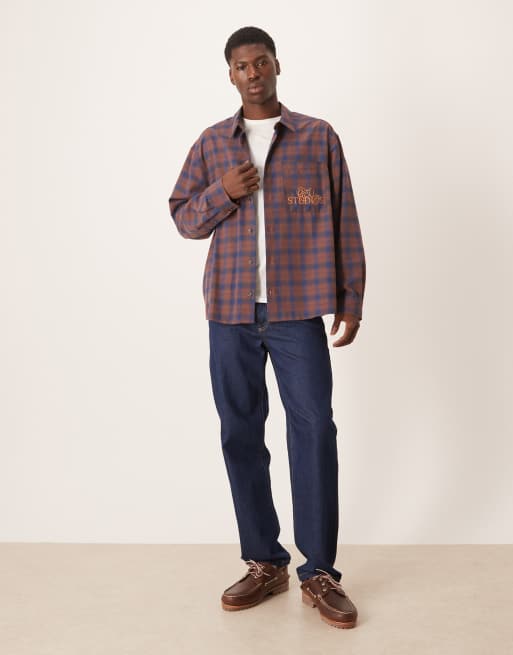 ASOS DESIGN - Camicia oversize color ruggine a quadri con ricamo sul petto, 2 di 5