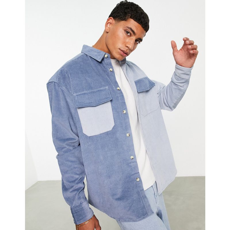 Camicie Uomo DESIGN - Camicia oversize colorblock blu a coste stile anni '90