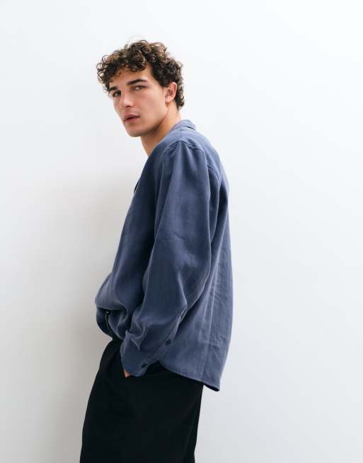 ASOS DESIGN camicia oversize con colletto a rever e fondo arrotondato blu navy, 4 di 5