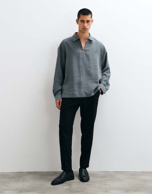 ASOS DESIGN camicia oversize con colletto aperto e dettagli con bottoni in grigio scuro, 2 di 5