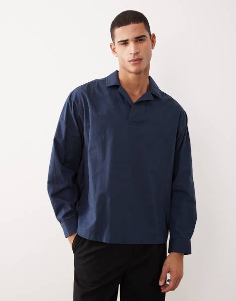 ASOS DESIGN - Camicia oversize con colletto con rever in popeline blu navy - view 1