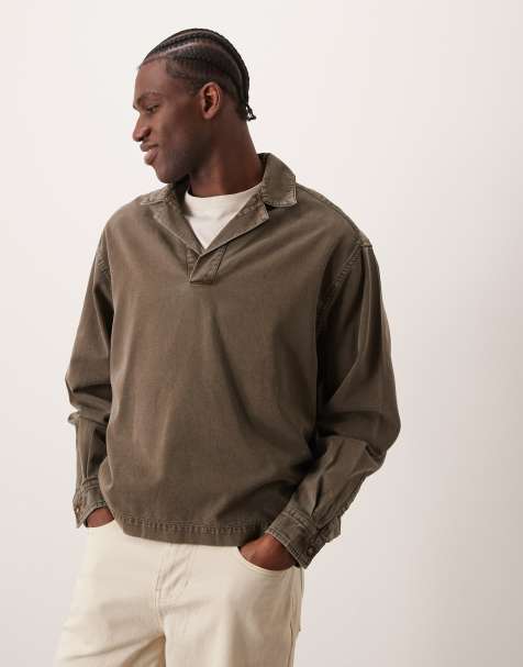 ASOS DESIGN - Camicia oversize con colletto con rever kaki slavato - view 1