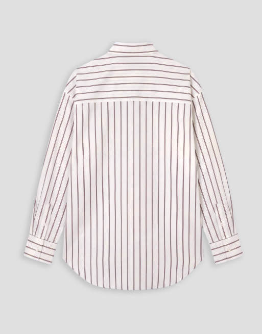 ASOS DESIGN camicia oversize con fondo asimmetrico a righe beige, 7 di 9