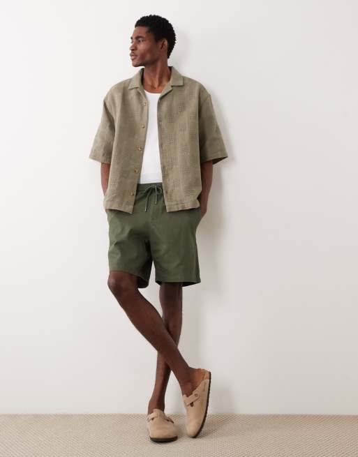 ASOS DESIGN - Camicia oversize con mezze maniche e rever kaki testurizzata a griglia, 2 di 5