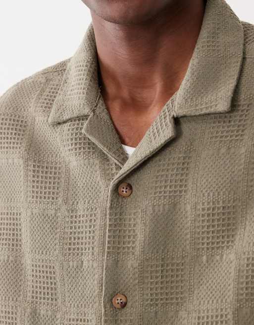 ASOS DESIGN - Camicia oversize con mezze maniche e rever kaki testurizzata a griglia, 3 di 5