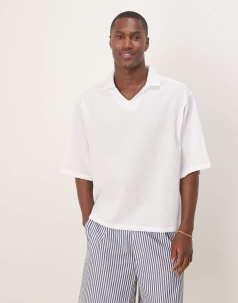 ASOS DESIGN - Camicia oversize con mezze maniche in tessuto seersucker bianca - view 1
