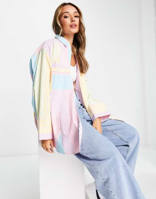 ASOS DESIGN - Camicia oversize con polsini ampi a righe pastello
