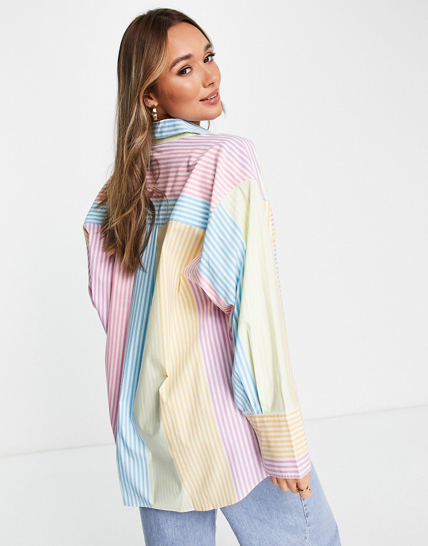 Camicia oversize con polsini ampi a righe pastello-Multicolore - ASOS DESIGN Camicia donna  - immagine2