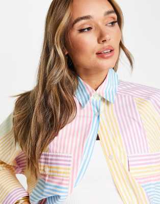Camicia oversize con polsini ampi a righe pastello-Multicolore - ASOS DESIGN Camicia donna  - immagine1