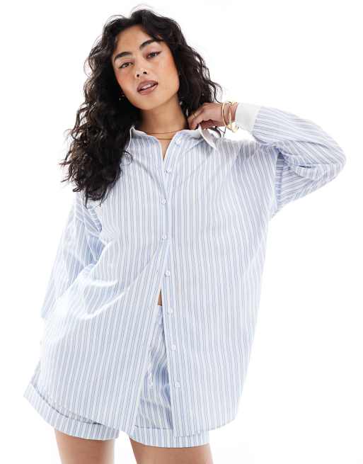ASOS DESIGN - Camicia oversize con polsini e colletto a contrasto in coordinato