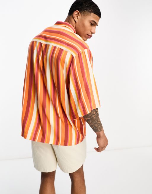 ASOS DESIGN - Camicia oversize con rever e spalle scivolate arancione a righe, 3 di 4