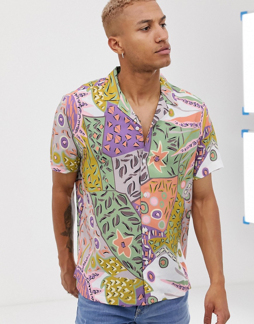 ASOS DESIGN - Camicia oversize con stampa anni '90 kaki e rosa-Verde