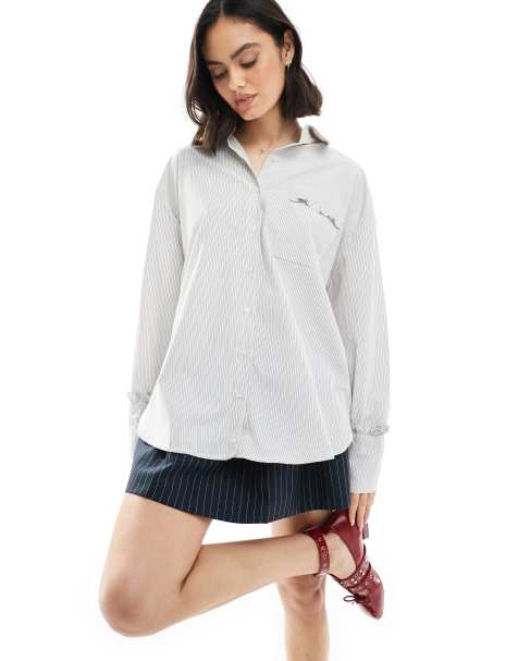 ASOS DESIGN - Camicia oversize con tasca con volant giallo gessato - view 1