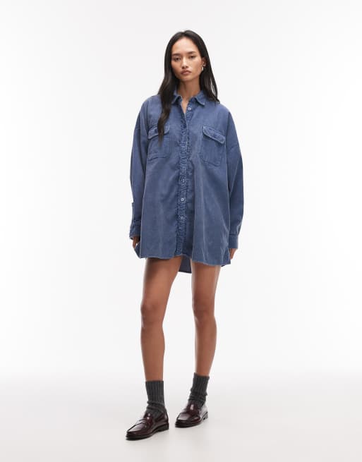 ASOS DESIGN - Camicia oversize con tasche blu denim slavato, 3 di 4