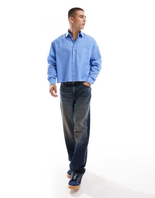 ASOS DESIGN - Camicia oversize corta blu a righe , 3 di 4