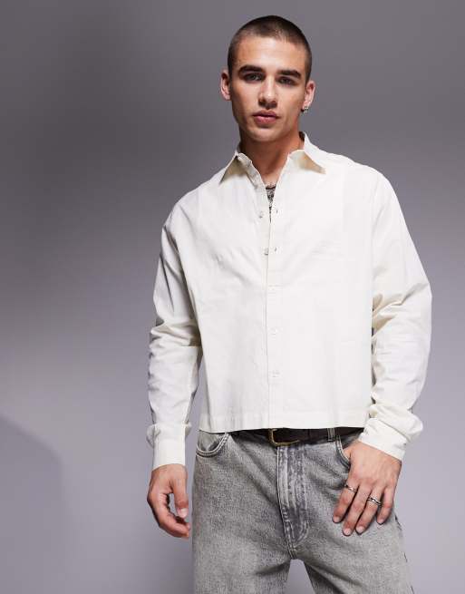 ASOS DESIGN - Camicia oversize corta in popeline color pietra