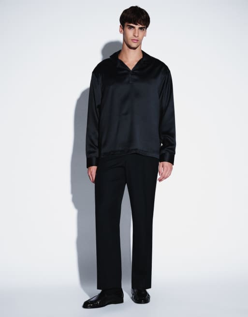 ASOS DESIGN camicia oversize da infilare in raso nera, 2 di 5