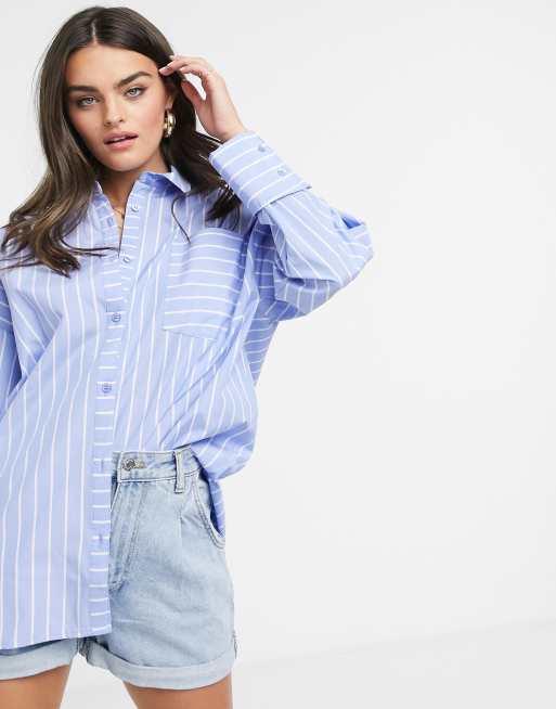 ASOS DESIGN - Camicia oversize dad fit a maniche lunghe in cotone azzurro rigato