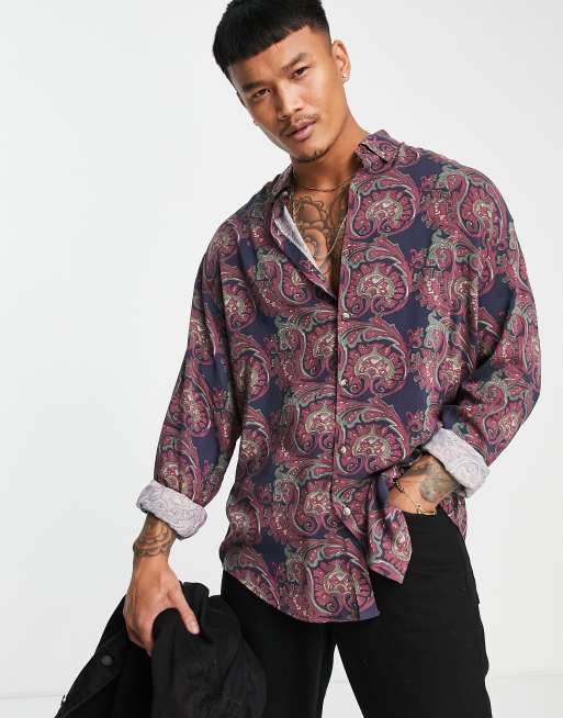 ASOS DESIGN - Camicia oversize di ispirazione vintage stile anni '90 con stampa cachemire