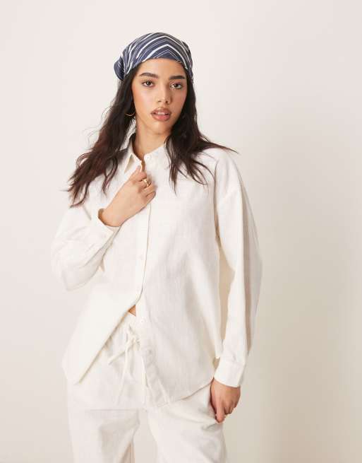 ASOS DESIGN - Camicia oversize effetto lino bianco sporco in coordinato 
