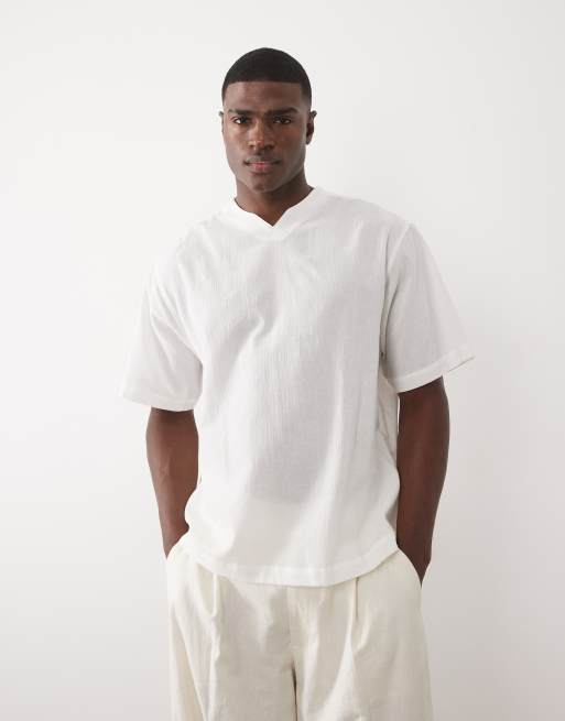 ASOS DESIGN - Camicia oversize effetto lino color crema, 4 di 5